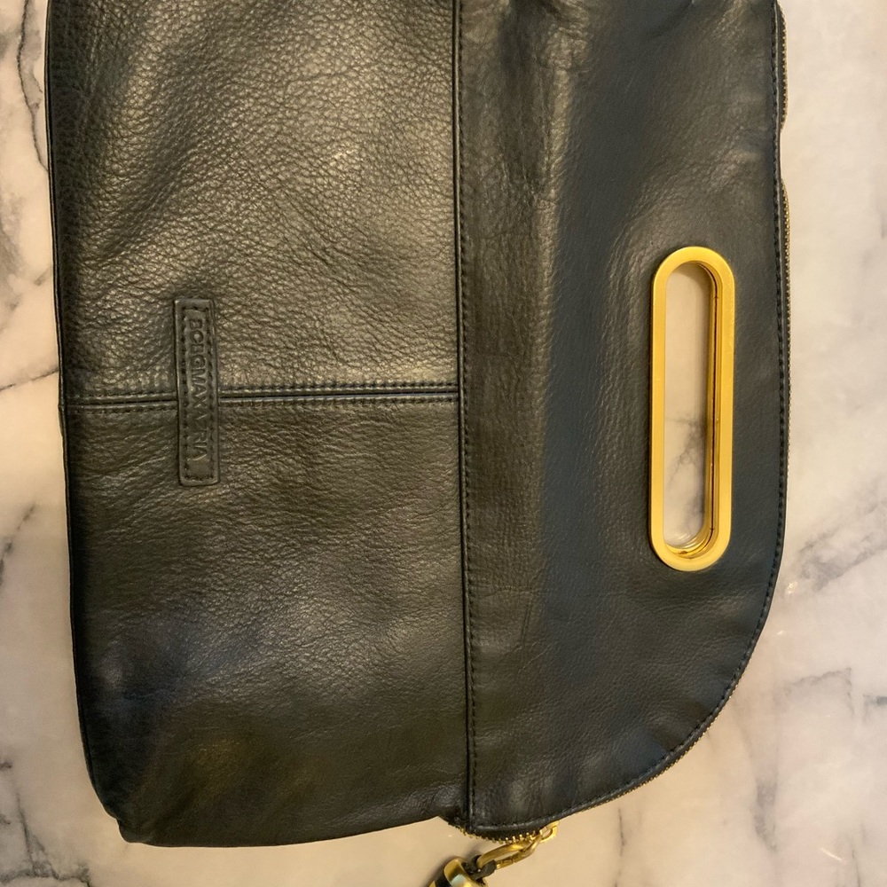 BCBGMaxAzria Black foldable Clutch ,tassel charm with Gold Details. - Picture 11 of 16